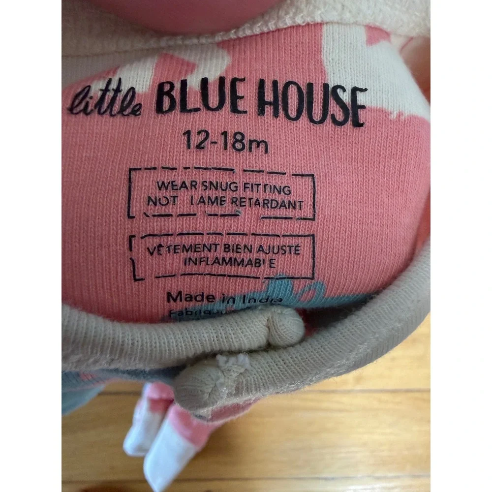 Little Blue House pink blue & white bear print one piece sleeper
